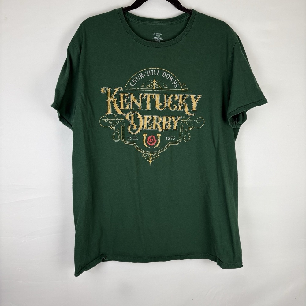 Churchill Downs Kentucky Derby Large Green Graphic Print T Shirt Horse Racing
